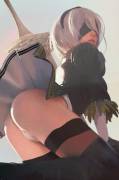 2B Flashing Her Panties (Nier: Automata)(Artist: Cursedapple)