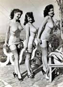 3 Unknowns, Topless, Posing Outside In Garters &Amp;Amp;Amp; Stockings. 40S/50S Era?
