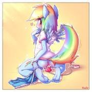 Rainbow Dash Trying Out Her New Dildo [Anthro] (Artist: Hoodie)