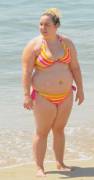 Bbw In A Bright Bikini Enjoying A Sunny Beach