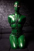 Bound And Hooded In Green.