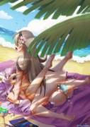Corrin: Novice Vacationer And Camilla: Tropical Beauty Sharing A Double-Ended Dildo ...
