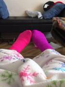 Mismatched Hot Pink And Purple Socks After 4 Days Of Almost Constant Wear And Lots ...