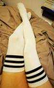 Over The Knee White &Amp;Quot;Football&Amp;Quot; Style Socks :)