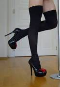 My Legs..in Black&Amp;Amp;Amp;Red Pumps And Black Stockings (Gallery In Comments)