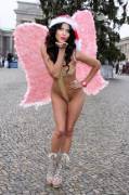 Micaela Schaefer Almost Naked Wearing Christmas Angel Costume At The Brandenburg ...