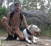Hiking With His Dog. You Know, I Need To Get Outdoors More And Go Hiking...