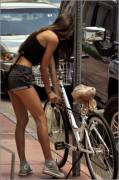 Girl In Black With Bike