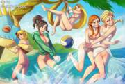 Summer Beach Party Ii By Jeff Mahadi - (X-Post Rule34) - (Anna, Elsa, Rapunzel, Astrid, ...