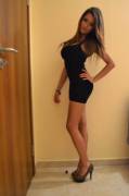 Hot Tall Brunette In Little Black Dress &Amp;Amp;Amp; Heels