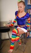 Cutie In A Tight Satin Dress Wears Rainbow Socks And Gloves And Looks Sexy (Gallery ...