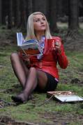 A Beautiful Polish Girl Dressed Up And Reading About The Usa National Parks While ...