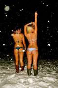 Beautiful Asses In The Night Snowfall