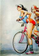 Girls With Bikes Painting