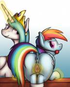 Princess Celestia Asks: Who Wants To Cum Inside Rainbow Dash? [F/F][Bondage] (Artist: ...