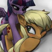 Alicorn Twilight Nibbles On Applejack's Ear -- Except This Time In Color [F/F][Suggestive] ...