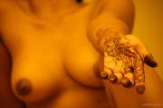 Henna Hand And Bare Boobs